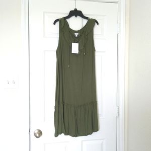 Love - fire women's sleeveless ruffle v neck olive green midi dress size L